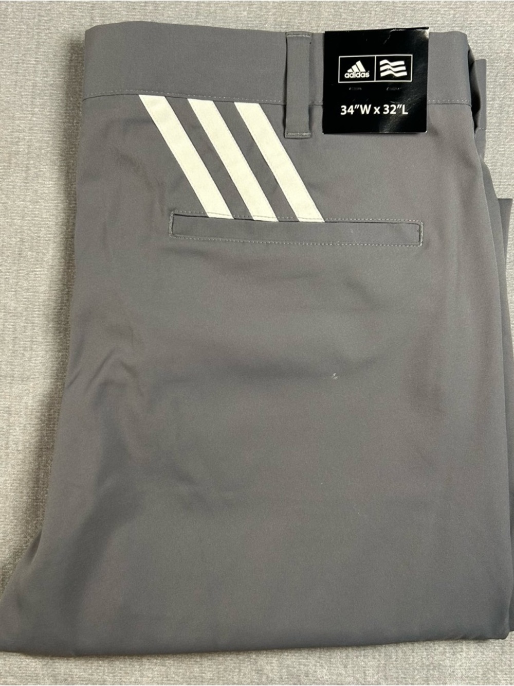 adidas Men's Gray Athletic Golf Pants with White Three-Stripes 34/32